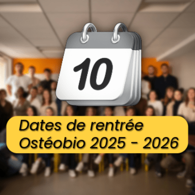 Photo avec les étudiants d'Ostéobio en fond pour annoncer la rentrée 2025 d'Ostéobio